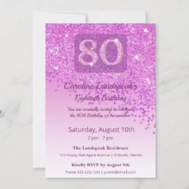 Elegant 80th Birthday Pink Glitter  Inbjudningar