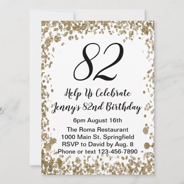 Elegant 82nd Birthday Invitation For Her in Gold Inbjudningar (Framsida)