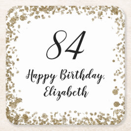 Elegant 84th Birthday Coasters With Gold Sequins Underlägg Papper Kvadrat