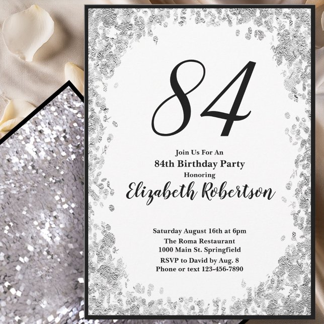 Elegant 84th Birthday Invitation For Her in Silver Inbjudningar (Skapare uppladdad)
