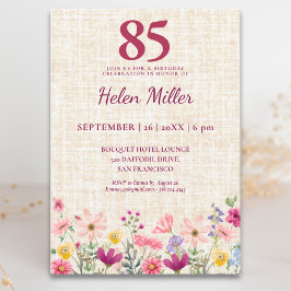 Elegant 85-årsdag för henne - Linneblomma Inbjudningar