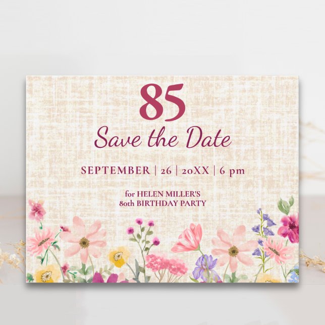 Elegant 85-årsdag för henne - Linneblomma Meddelande Vykort (Skapare uppladdad)