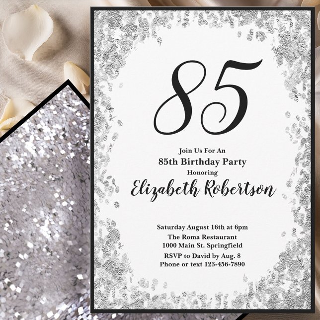 Elegant 85th Birthday Invitation For Her in Silver Inbjudningar (Skapare uppladdad)