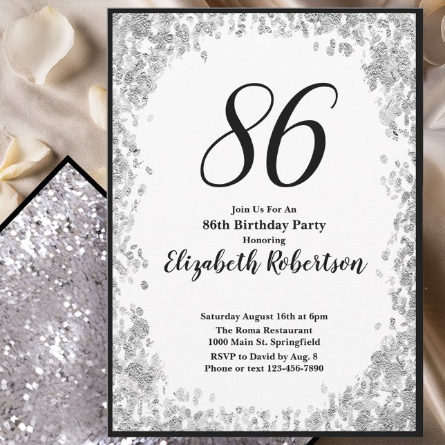 Elegant 86-årsfirande Inbjudan För Henne i Silver (Skapare uppladdad)