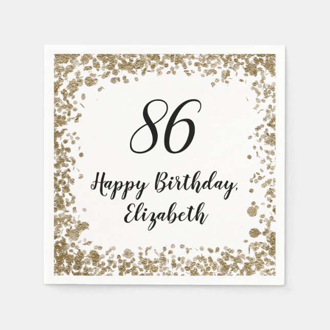 Elegant 86th Birthday Napkins With Gold Sequins Pappersservett (Framsidan)