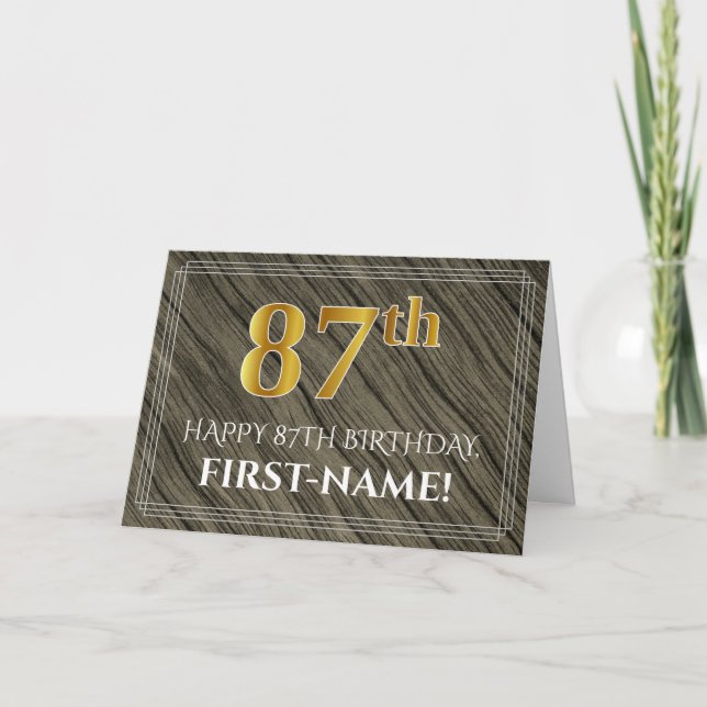 Elegant 87:e födelsedagen: Faux Wood, Faux Guld lo Kort (Framsida)