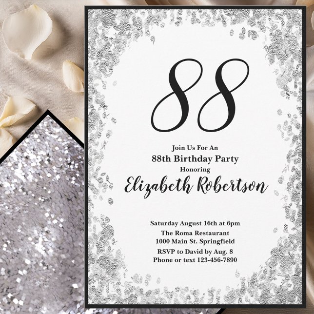 Elegant 88th Birthday Invitation For Her in Silver Inbjudningar (Skapare uppladdad)