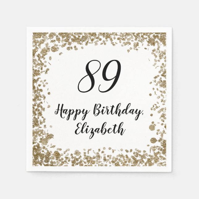 Elegant 89th Birthday Napkins With Gold Sequins Pappersservett (Framsidan)