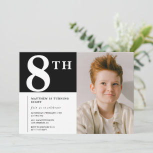 Elegant 8-års födelsedagsinbjudan Svart Pojke Foto Inbjudningar