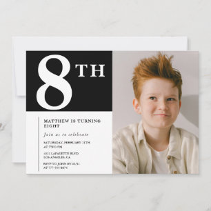 Elegant 8-års födelsedagsinbjudan Svart Pojke Foto Inbjudningar