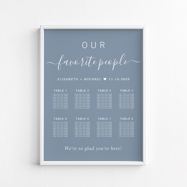 Elegant 8 Bord Dusty Blue Bröllop Sittdiagram Poster (Skapare uppladdad)