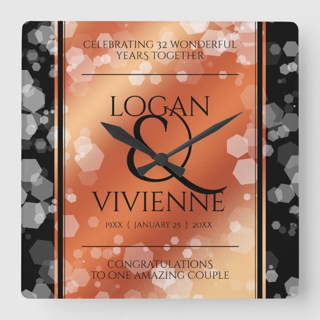 Elegant 8:e årsdagen för Bronze Bröllop Fyrkantig Klocka (Framsida)