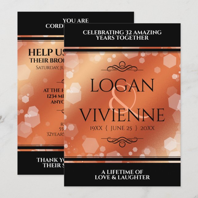Elegant 8:e årsdagen för Bronze Bröllop Inbjudningar (Fram/baksida)
