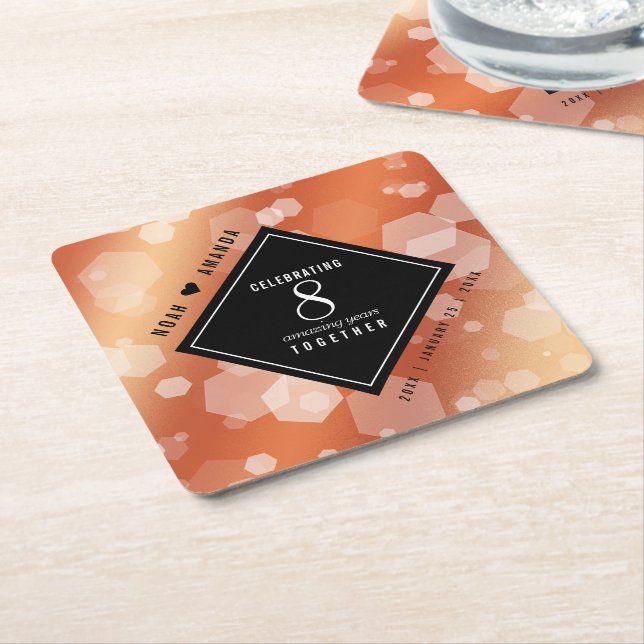 Elegant 8:e Bronze Bröllop årsdagen Firande Underlägg Papper Kvadrat (Vinklad)