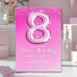 Elegant 8th Birthday Pink Number Balloon Inbjudningar