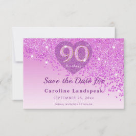 Elegant 90-års födelsedag Rosa glitter frostad hjä Spara Datumet