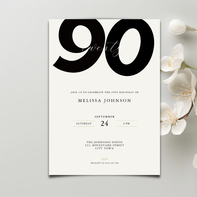 Elegant 90-års födelsedagsinbjudan - Minimal stil Inbjudningar (Skapare uppladdad)