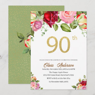 Elegant 90-årsfirande vattenfärg Glit Inbjudningar