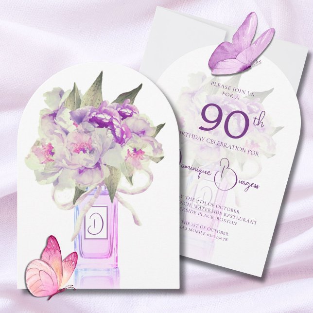 Elegant 90:e Birthday Blommigt Bouquet Watercolor Inbjudningar (Skapare uppladdad)
