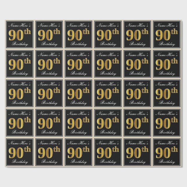Elegant, 90:e födelsedag i Faux Guld + Anpassat na Presentpapper (Platt)