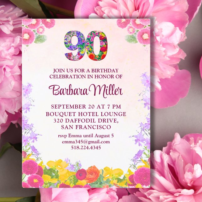 Elegant 90:e födelsedag - inbjudan till Blommigt 9 (Skapare uppladdad)