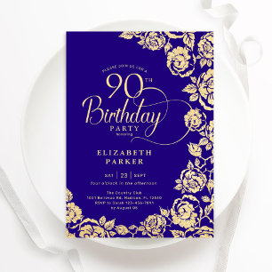 Elegant 90:e födelsedag Lila Guld Ro Inbjudningar