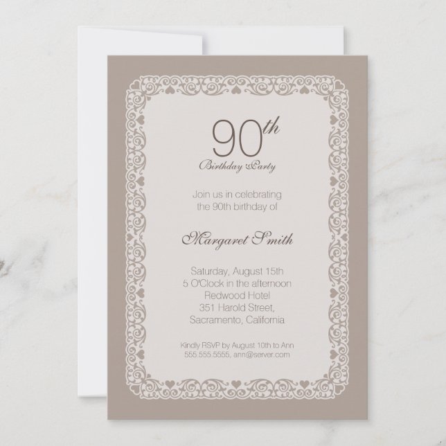 Elegant 90:e födelsedagsfest inbjudan (Framsida)