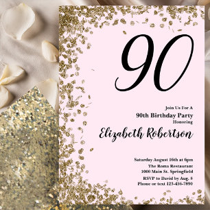 Elegant 90:e födelsedagsinbjudan Rosa Guld Sequins Inbjudningar