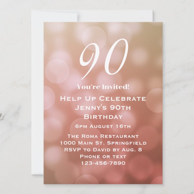 Elegant 90:e födelsedagsinbjudan till henne i Rosa Inbjudningar (Framsida)