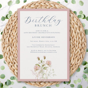 Elegant 90:e Rosa Calligraphy Wildblomma Birthday Inbjudningar