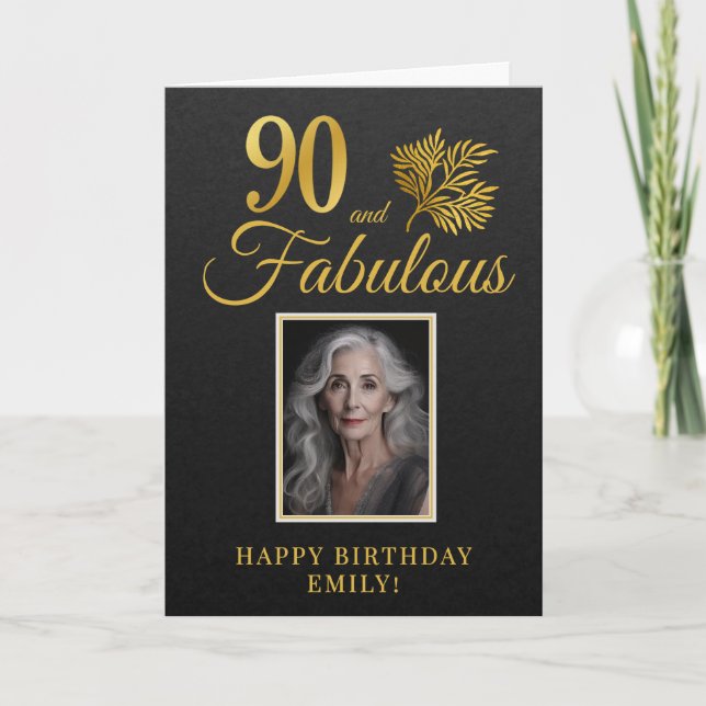 Elegant 90 och Fabulous Twigs 90-års födelsedagsfo Kort (Framsida)