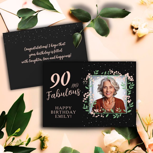 Elegant 90 och fantastisk blomma 90-års fotobutik kort (Skapare uppladdad)