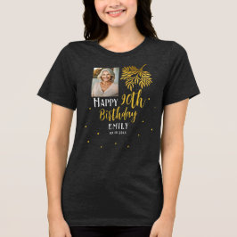 Elegant 90th Birthday Gold Foliage Photo Party T Shirt