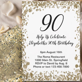 Elegant 90th Birthday Invitation Black and Gold Inbjudningar
