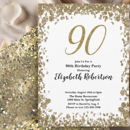 Elegant 90th Birthday Invitation For Her in Gold Inbjudningar