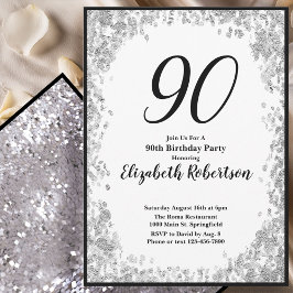 Elegant 90th Birthday Invitation For Her in Silver Inbjudningar