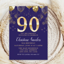 Elegant 90th Birthday Invitation with Gold Glitter