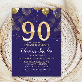Elegant 90th Birthday Invitation with Gold Glitter Inbjudningar