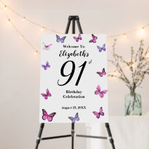 Elegant 91st Birthday Butterfly Welcome
