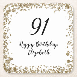 Elegant 91st Birthday Coasters With Gold Sequins Underlägg Papper Kvadrat