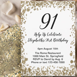 Elegant 91st Birthday Invitation Black and Gold  Inbjudningar