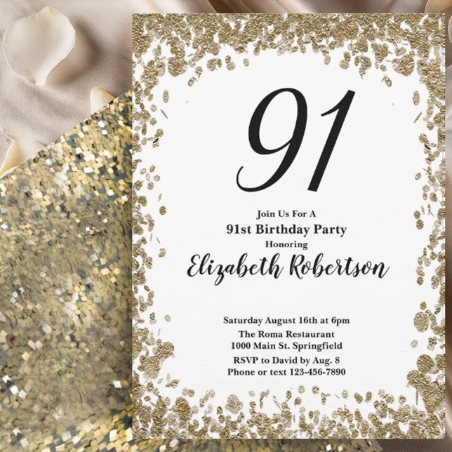 Elegant 91st Birthday Invitation For Her in Gold Inbjudningar (Skapare uppladdad)