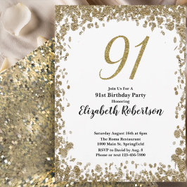 Elegant 91st Birthday Invitation For Her in Gold Inbjudningar
