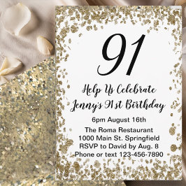 Elegant 91st Birthday Invitation For Her in Gold Inbjudningar