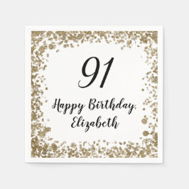 Elegant 91st Birthday Napkins With Gold Sequins Pappersservett