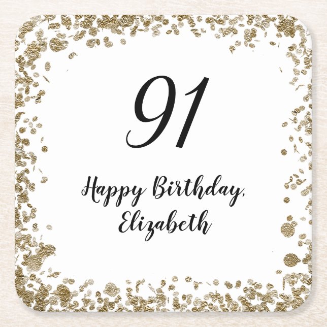 Elegant 91st Birthday Napkins With Gold Sequins Underlägg Papper Kvadrat (Framsidan)