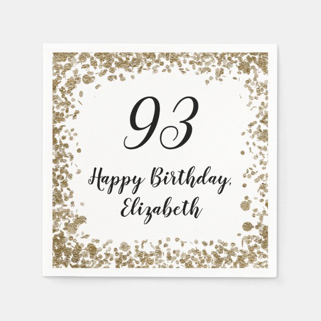 Elegant 93rd Birthday Napkins With Gold Sequins Pappersservett (Framsidan)