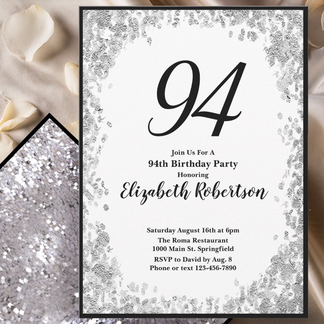 Elegant 94th Birthday Invitation For Her in Silver Inbjudningar (Skapare uppladdad)