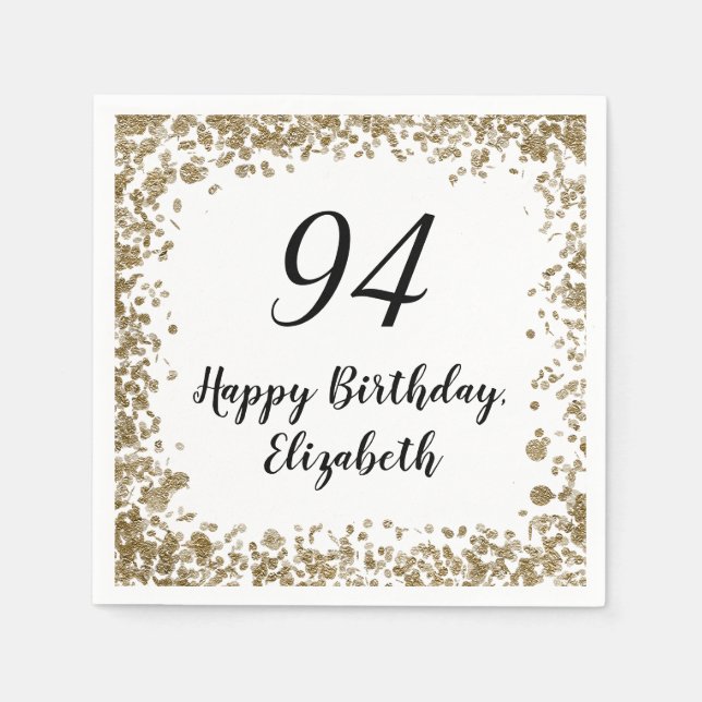 Elegant 94th Birthday Napkins With Gold Sequins Pappersservett (Framsidan)