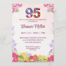 Elegant 95-års födelsedagsinbjudan med rosa blommo